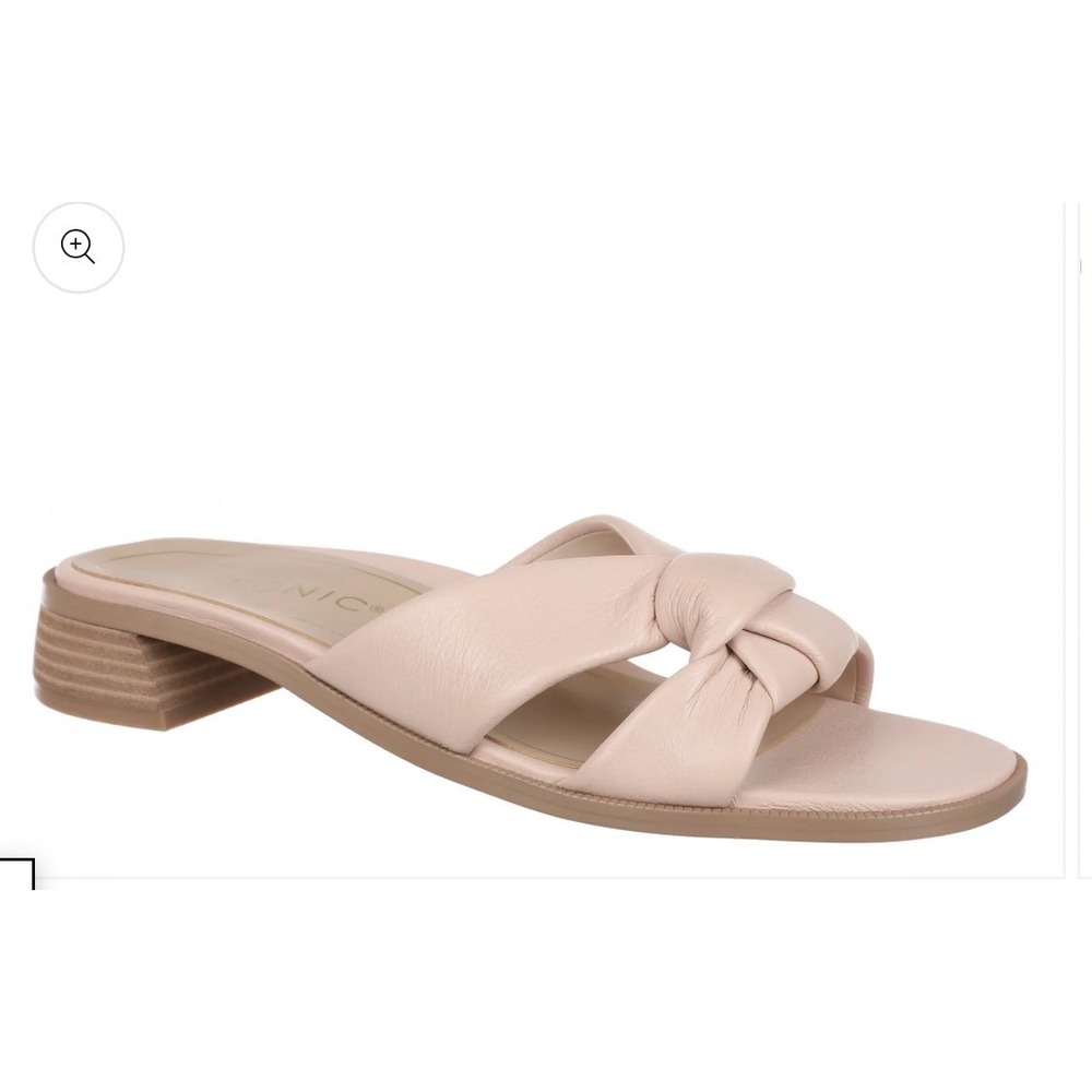 TT Vionic Mabel Leather Knotted Slide Sandals Cream Square Toe Block Heel  8 - Picture 10 of 10